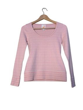JoosTricot Women’s Pink Striped Long-Sleeve Scoop Neck Knit Top Silk Blend S
